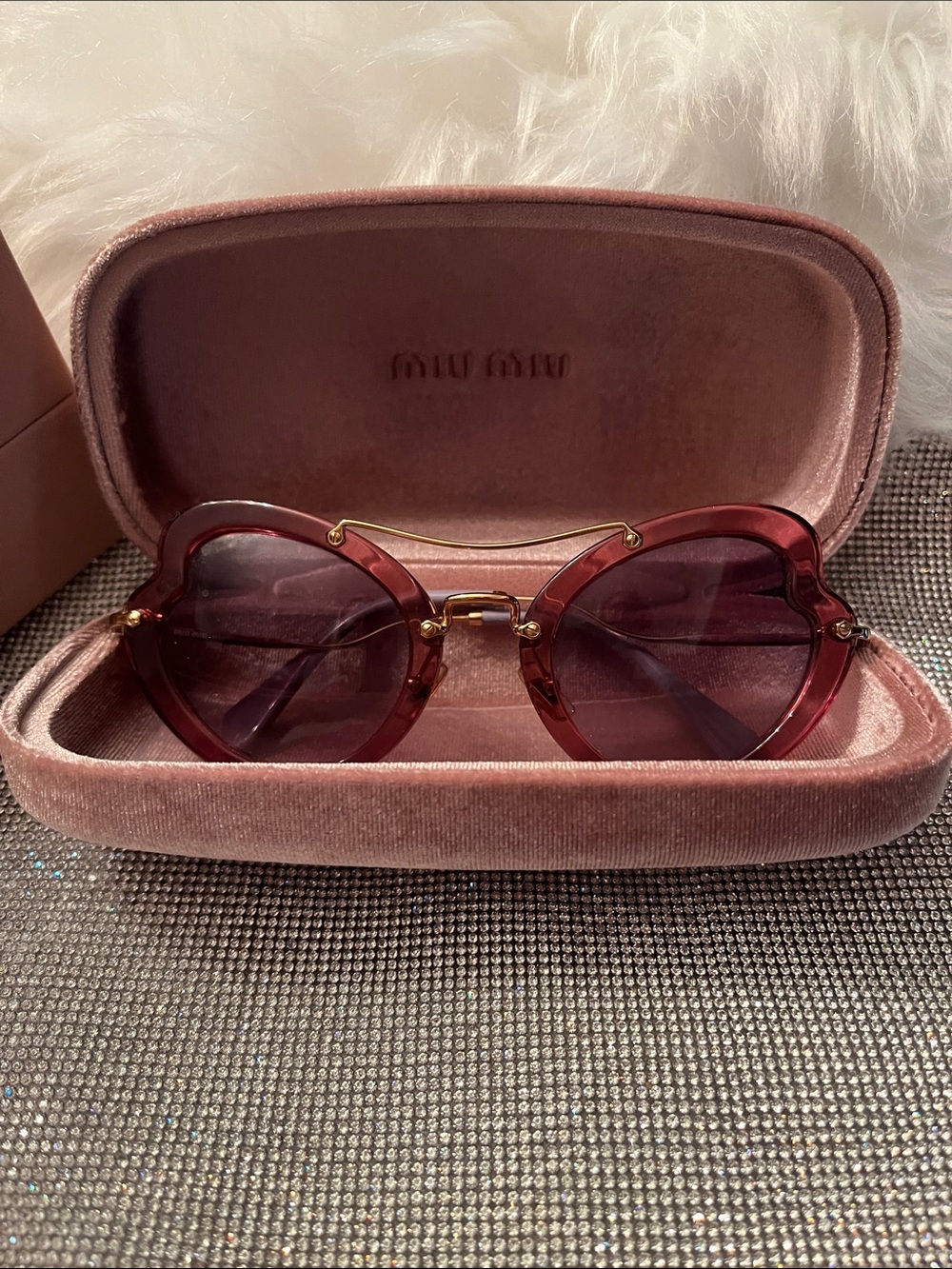 Miu Miu Rose-Pink Round Sunglasses with Gold Accents